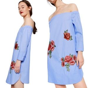 ZARA | Embroidered Off Shoulder Tunic Dress